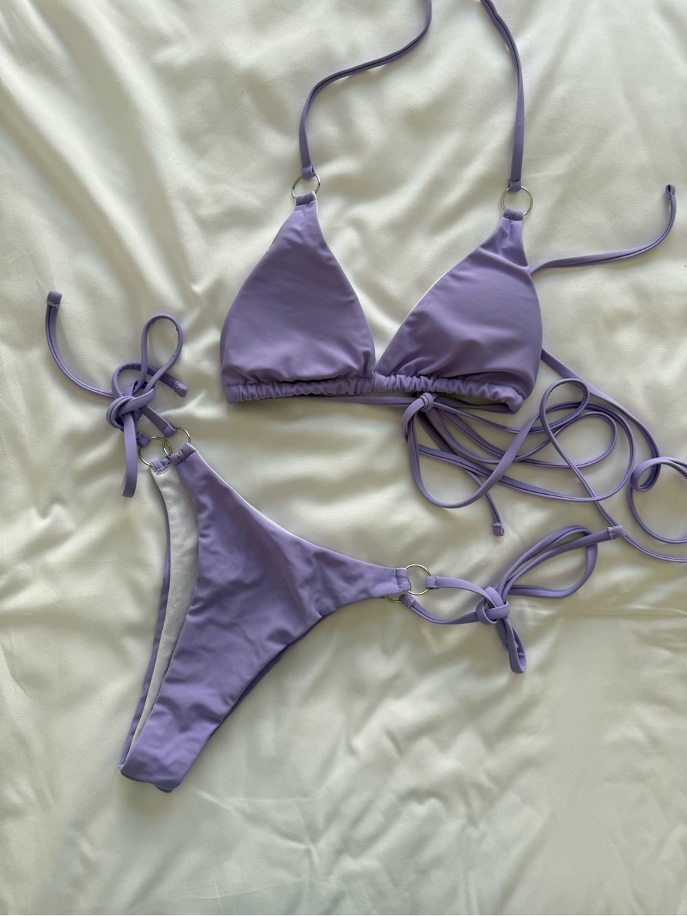 Light Purple Lilac Lavender Triangle Tie Bikini Set